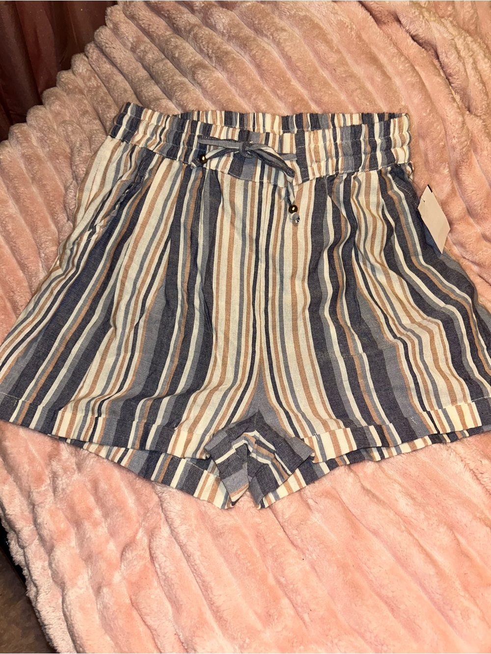 Angie High-Waist striped Drawstring Shorts New made in India